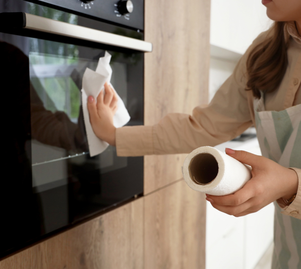 Image of wiping with a kitchen towel